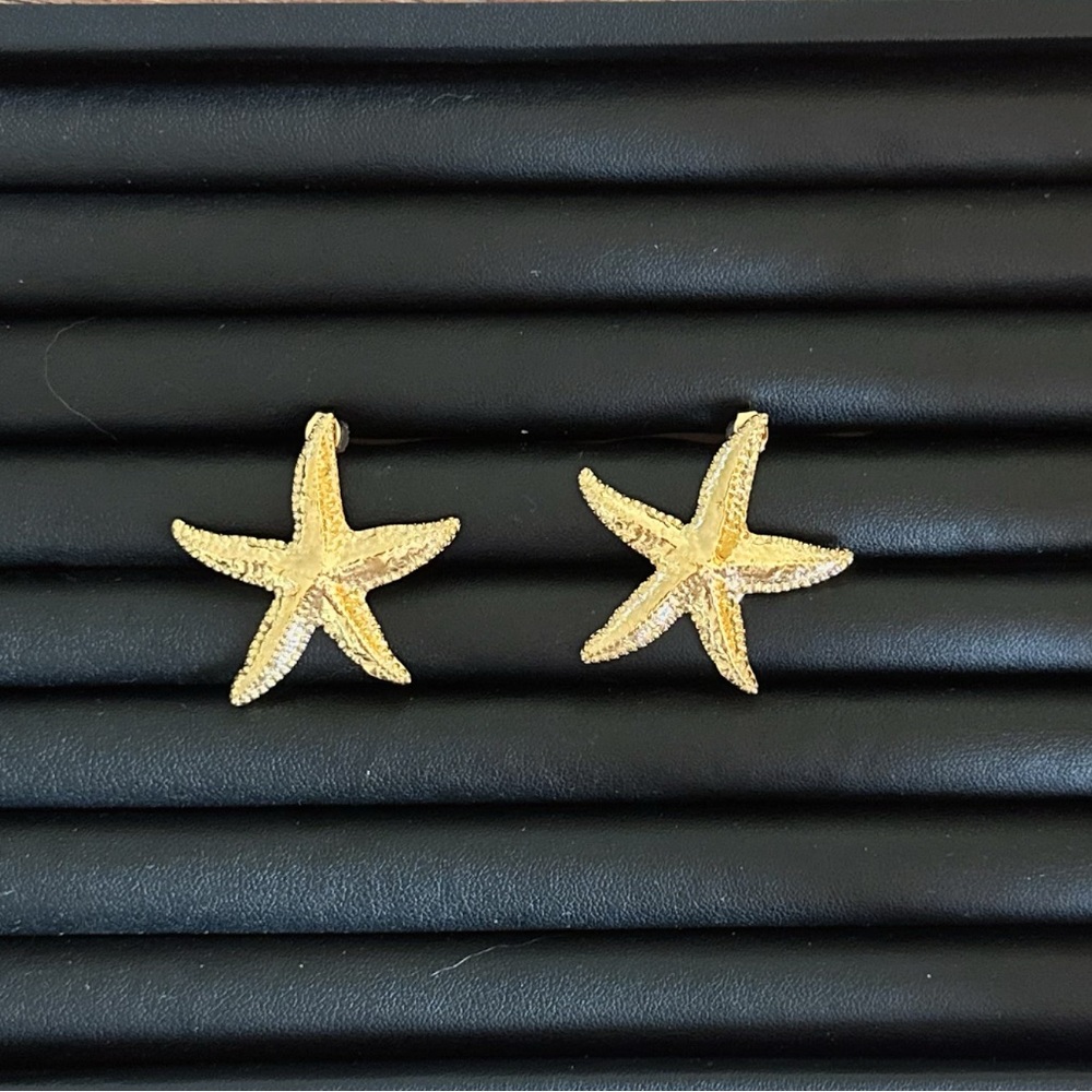 18K Gold Plated Starfish Earrings Stainless Steel Beach Style Statement Earrings